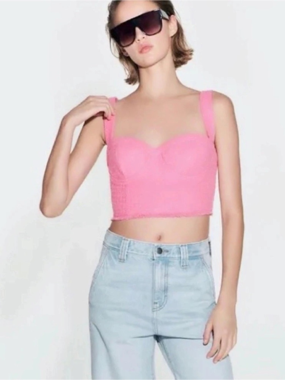 Zara Textured Pink Bustier Top – XS – NWT